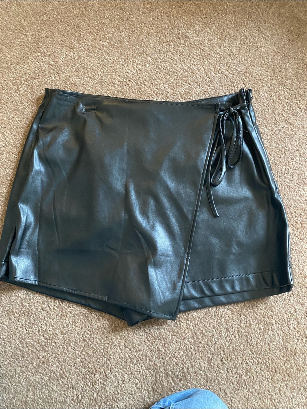 Black Faux Leather Wrap-Front Women’s Skort with Side Tie